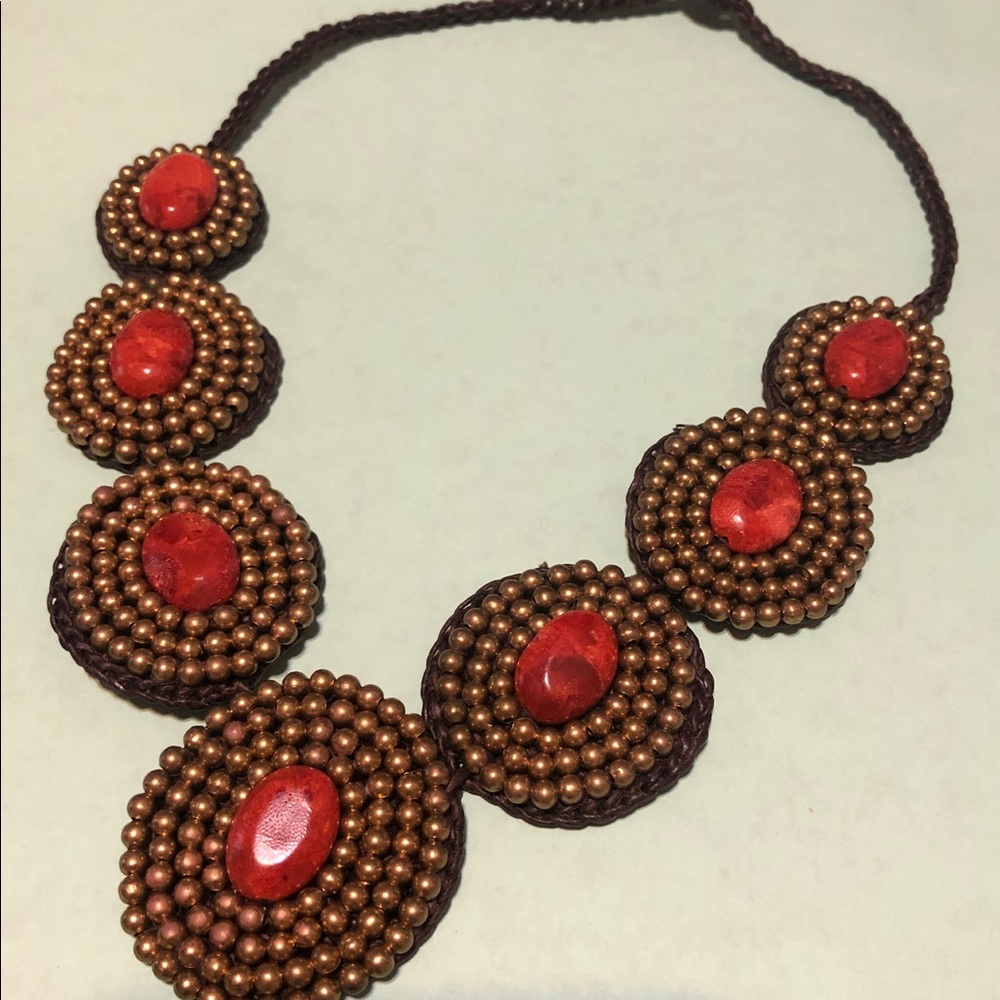 beaded & coral stone choker NWT